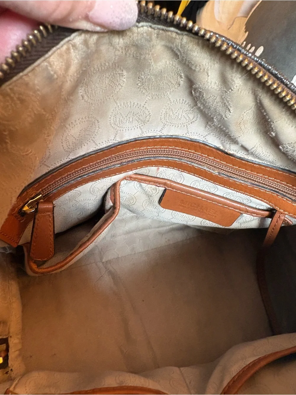Michael Kors Brown Signature MK Monogram Satchel with Gold Hardware